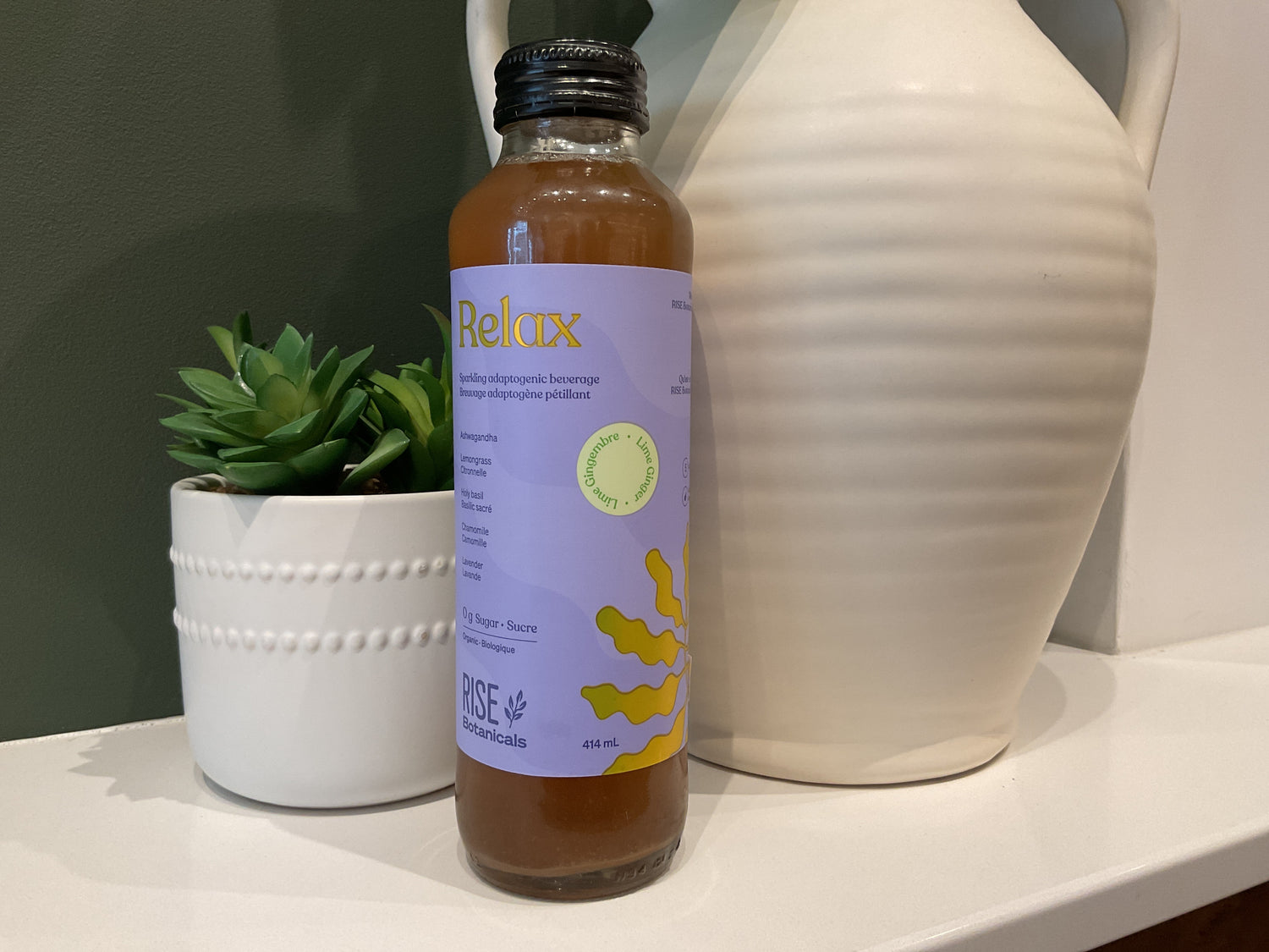 Rise Kombucha Lime Ginger Sparkling Adaptogenic Beverage