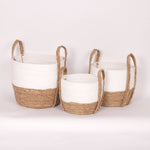 Display, can be special ordered - Set of 3 White/Natural Straw Baskets