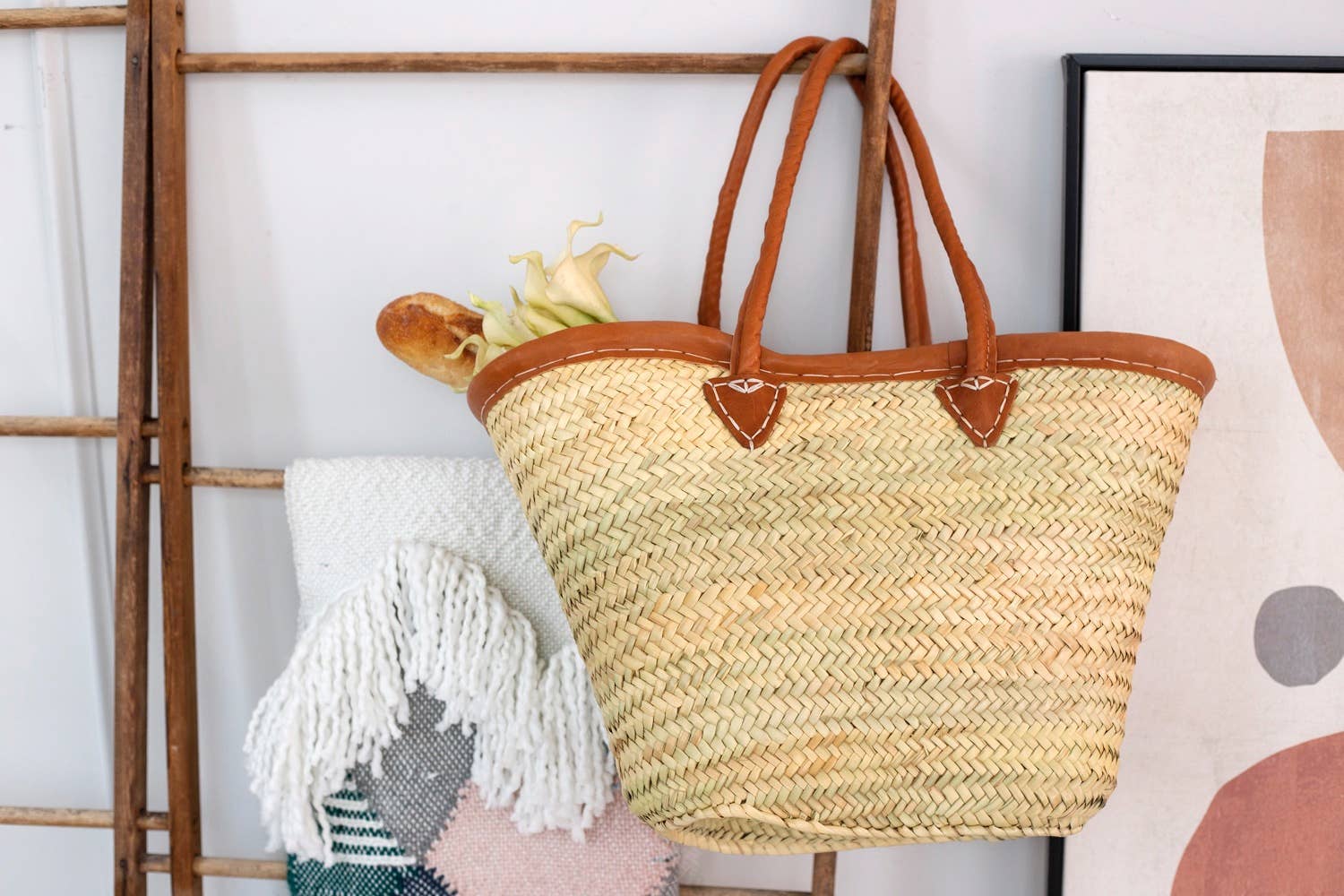 MARKET BAG WITH ROUNDED LEATHER SHOULDER STRAP