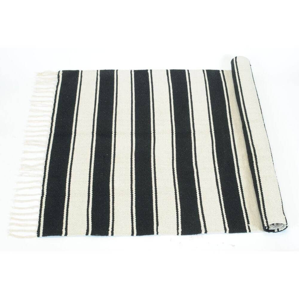 Bacon Basketware BLACK AND WHITE STRIPED RUG COTTON