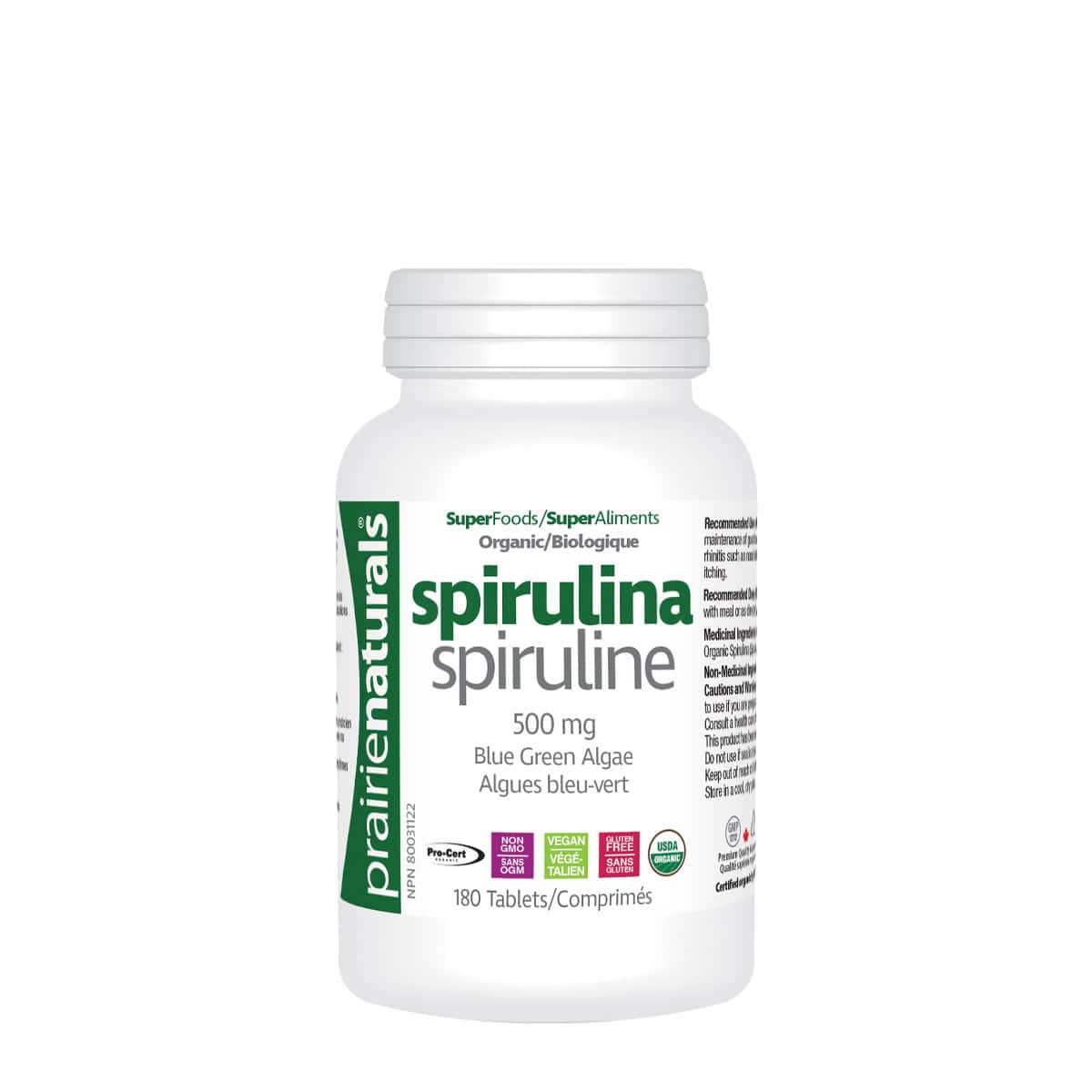 Prairie Naturals Organic Spirulina 180 tabs