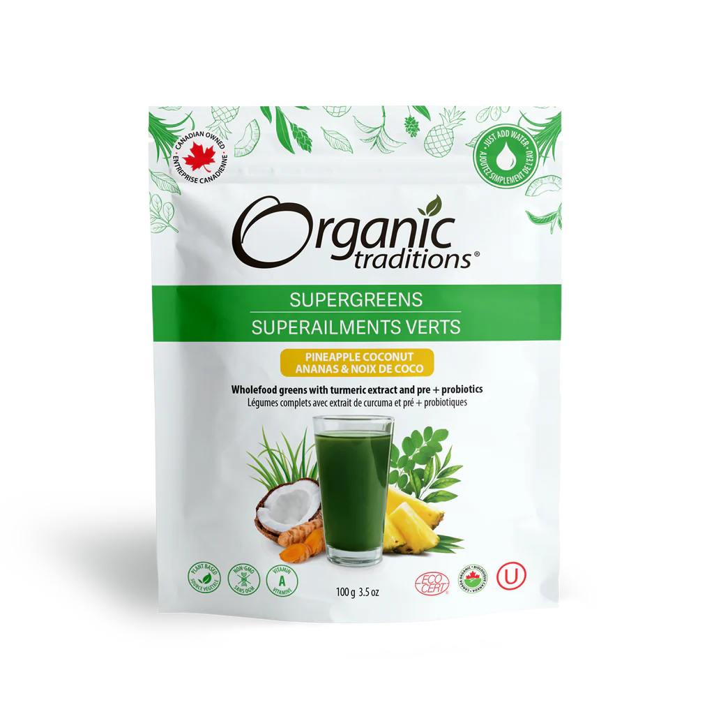 Organic Traditions Supergreens Pineapple Coconut 100g