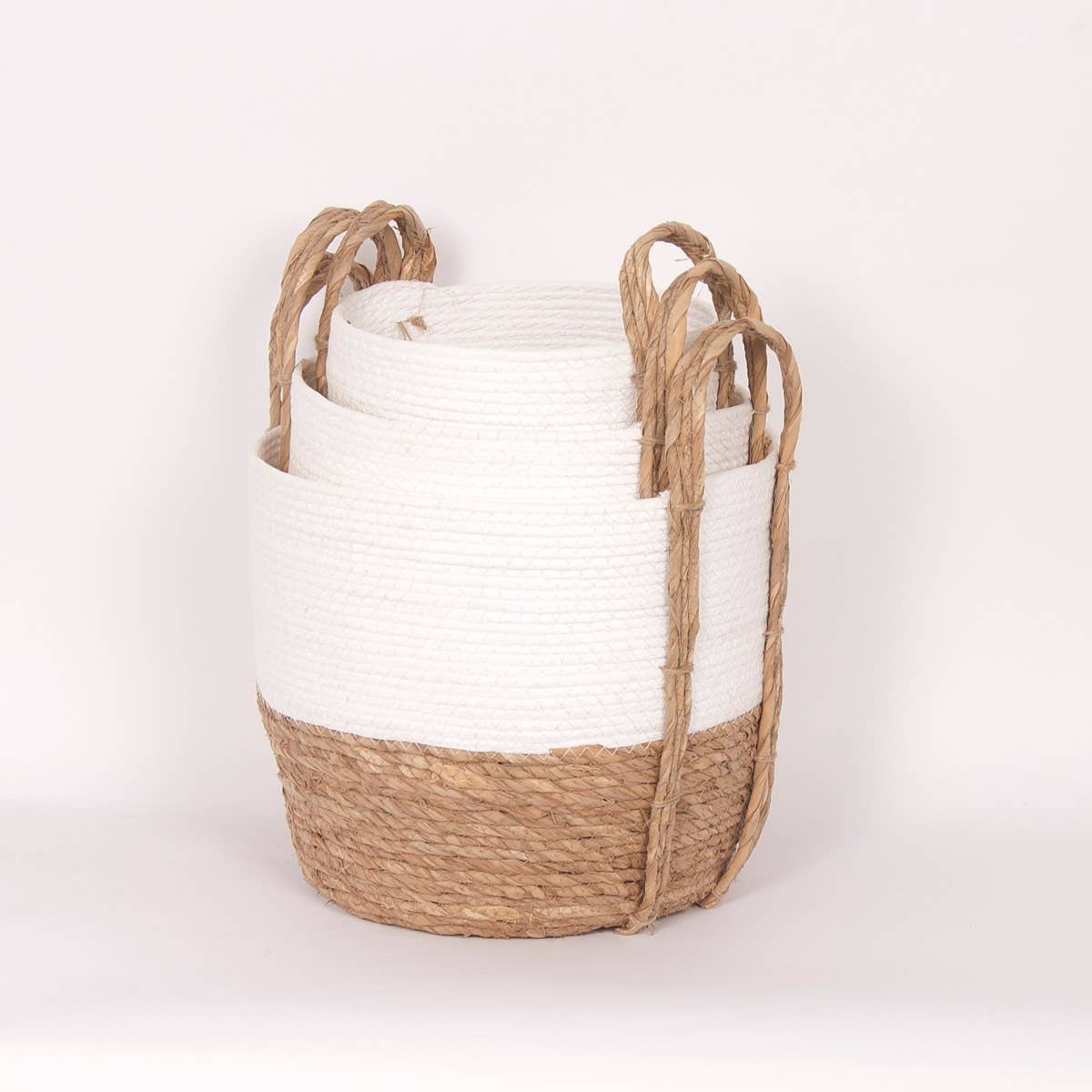 Display, can be special ordered - Set of 3 White/Natural Straw Baskets
