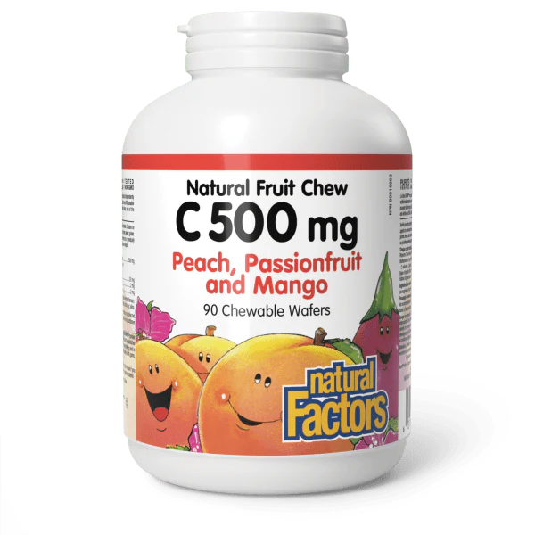 Natural Factors Vitamin C 500mg, 100% Natural Fruit Chew (Peach, Passionfruit & Mango)
