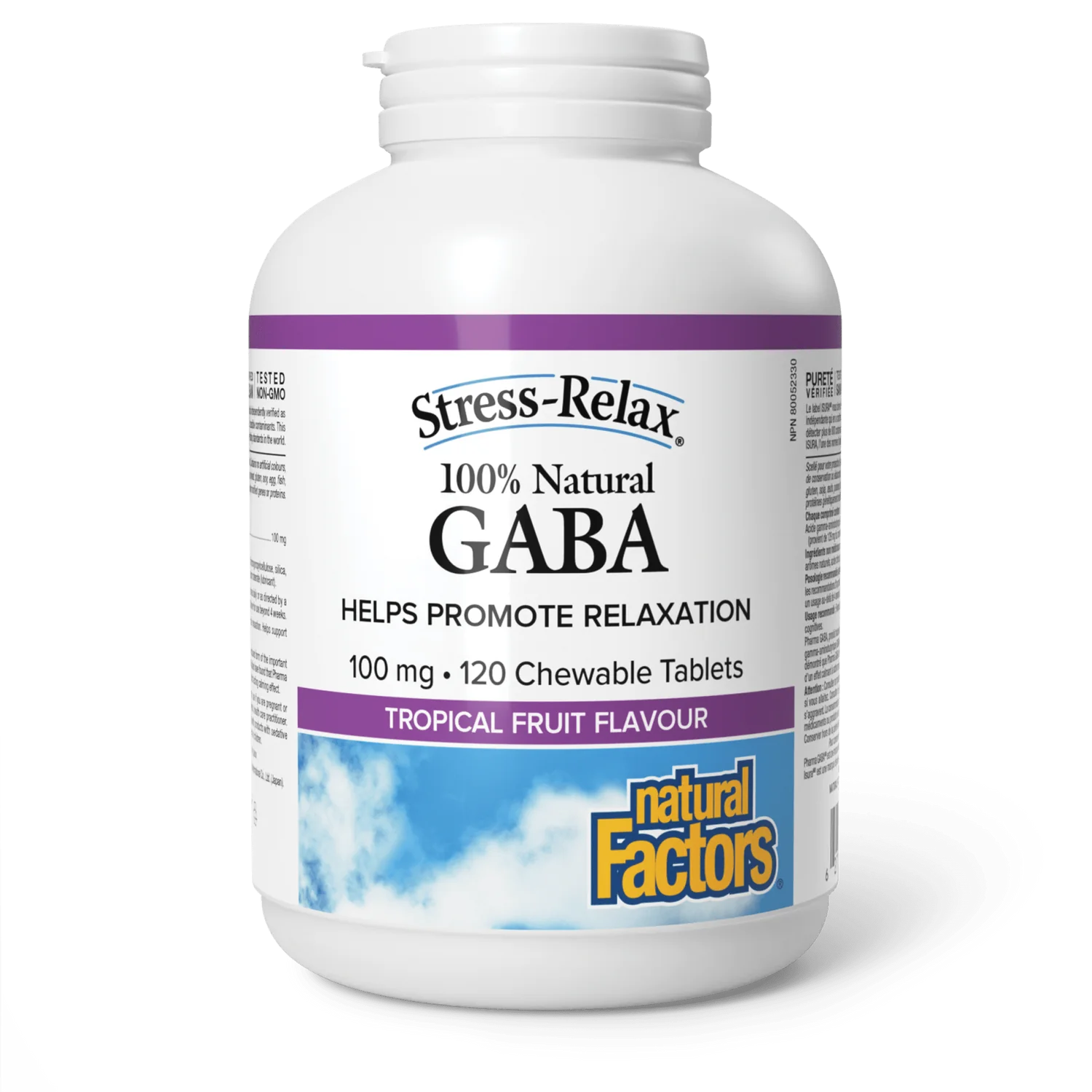 Natural Factors 100% Natural GABA 100mg, Tropical Fruit, Stress-Relax