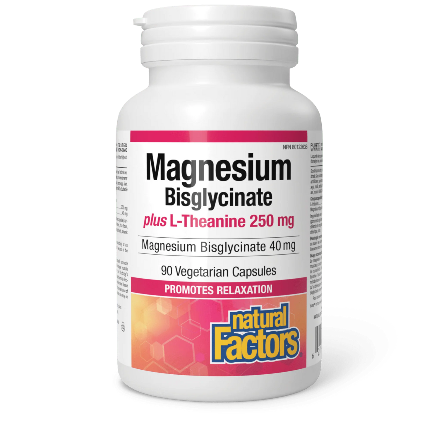 Natural Factors Magnesium Bisglycinate 40mg plus L-Theanine 250mg