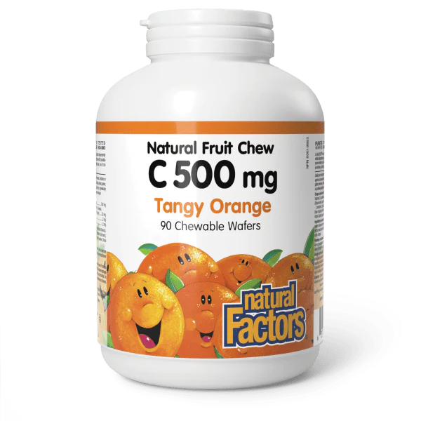 Natural Factors Vitamin C 500mg, 100% Natural Fruit Chew (Tangy Orange)