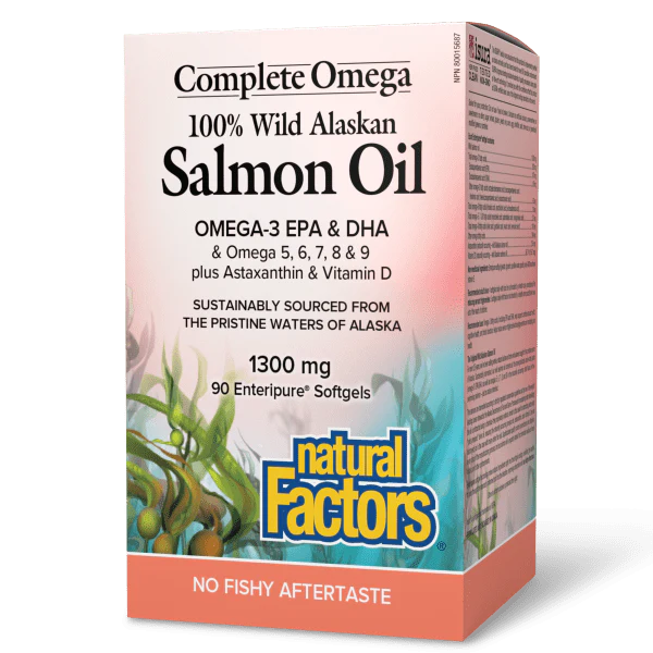Natural Factors 100% Wild Atlantic Salmon Oil 1300mg, Complete Omega